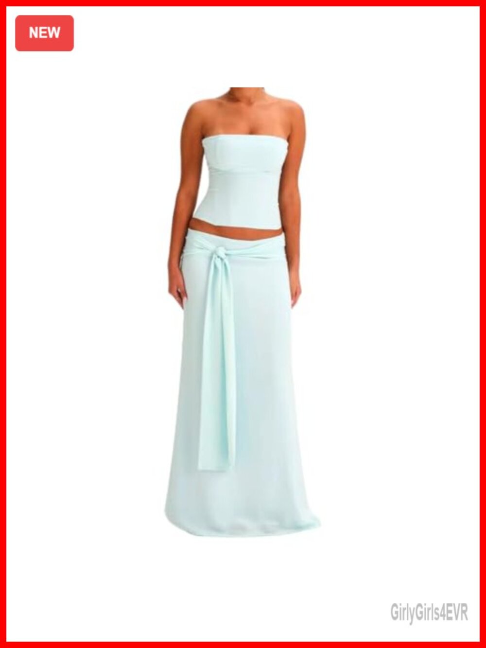 Women 2 Piece Set Strapless Tube Top High Waist Maxi Skirt Summer